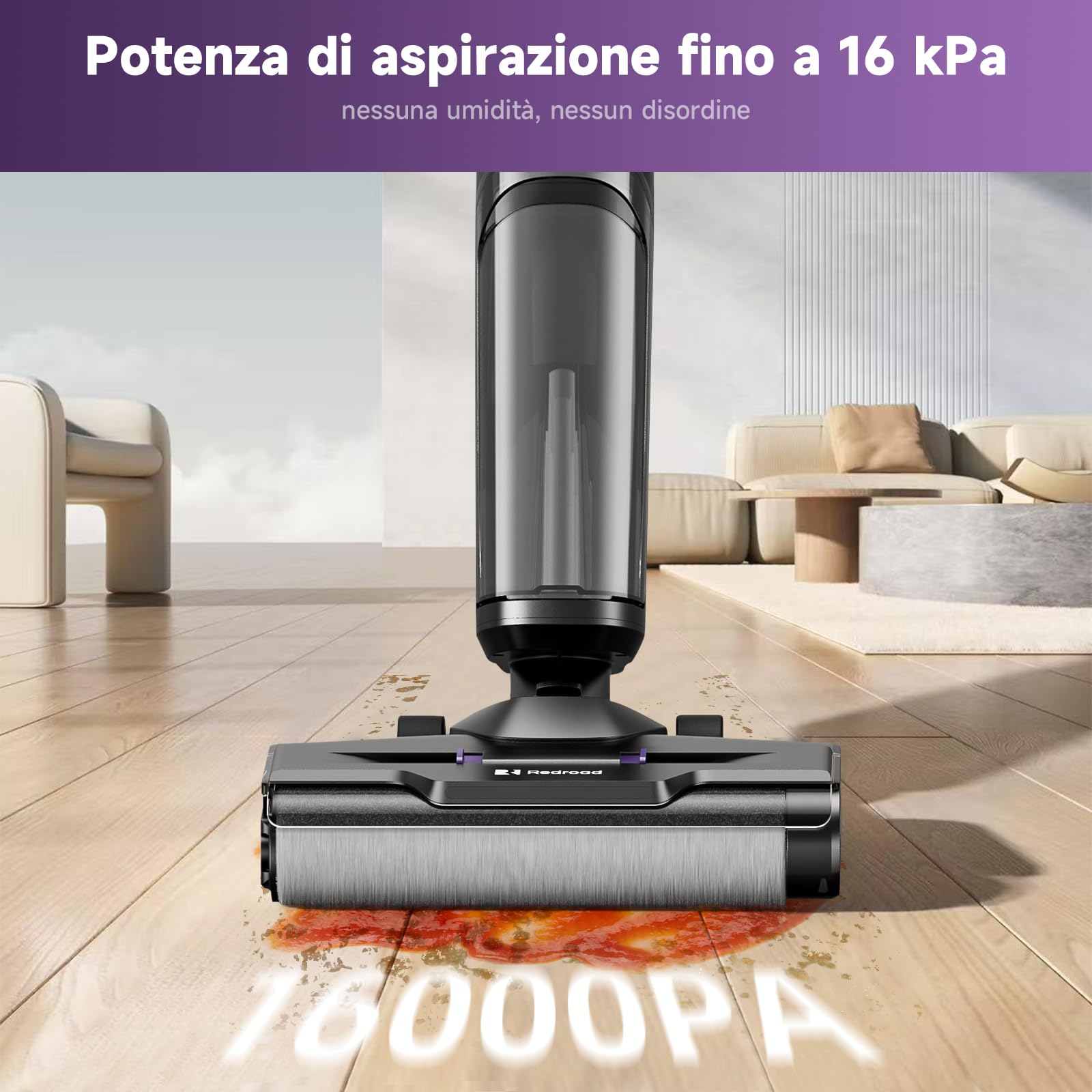 H15 Aspirapolvere Senza Fili Intelligente, 3 in 1 Lavapavimenti, 45Min di Autonomia, 65dB Avanzamento Automatico, Pulizia dei Bordi, Potente Aspirazione per Peli di Animali su Pavimenti Duri