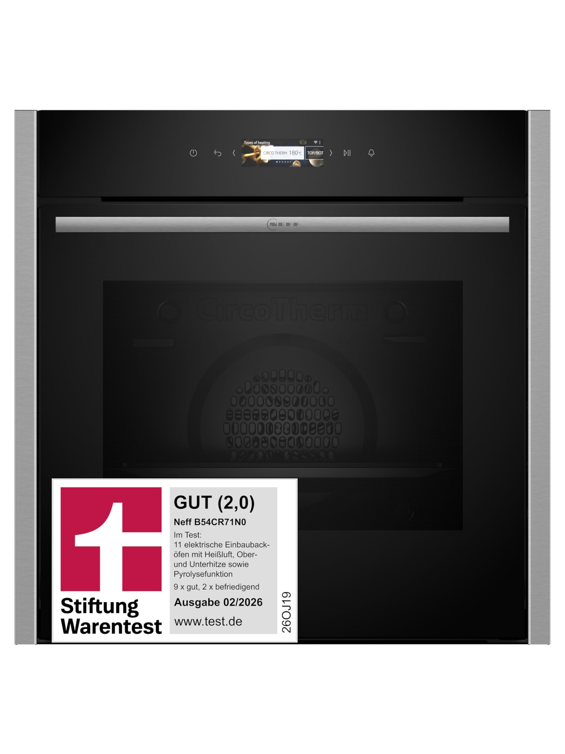 NEFF B54CR71N0, Stiftung Warentest GUT (2,0), N 70, Smarter Einbau-Backofen 60x60 cm, Made in Germany, Pyrolyse, Slide&Hide, Full Touch TFT-Display, Air Fry Funktion, Automatikprogramme, Soft Open