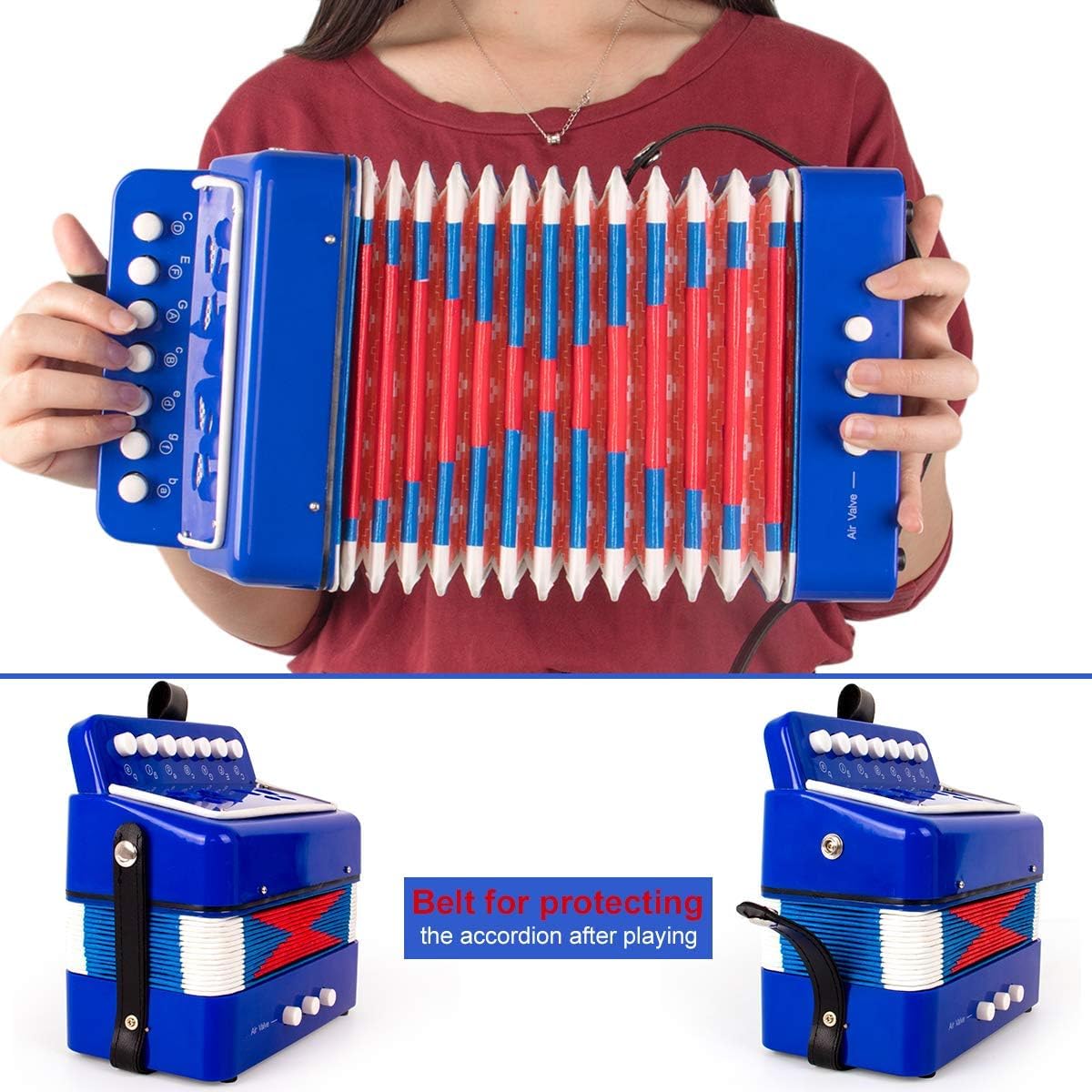 Fisarmonica,Fisarmonica per Bambini,Fisarmonica Adulti,Entry Level Organetto 7 Tasti e 3 Bassi,Con Cinghie Regolabili,Adatto a Studenti, Bambini, Adulti Principianti,Può Essere Utilizzato Come Regalo