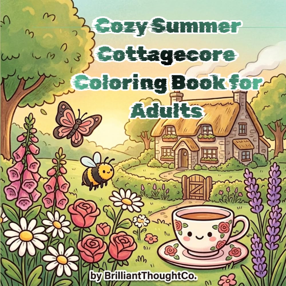 Cozy Summer Cottagecore Coloring Book for Adults: 50 Relaxing Wildflower Gardens, Countryside Scenes & Botanical Illustrations, Bold & Easy Stress Relief Coloring Pages for Women
