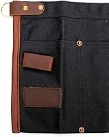Vista 2 de Luchuan Delantal de herramienta de lona encerada impermeable con cinturón ajustable de cuero genuino (Negro)