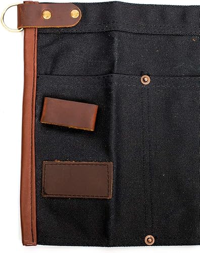 Miniatura 2 de Luchuan Delantal de herramienta de lona encerada impermeable con cinturón ajustable de cuero genuino (Negro)