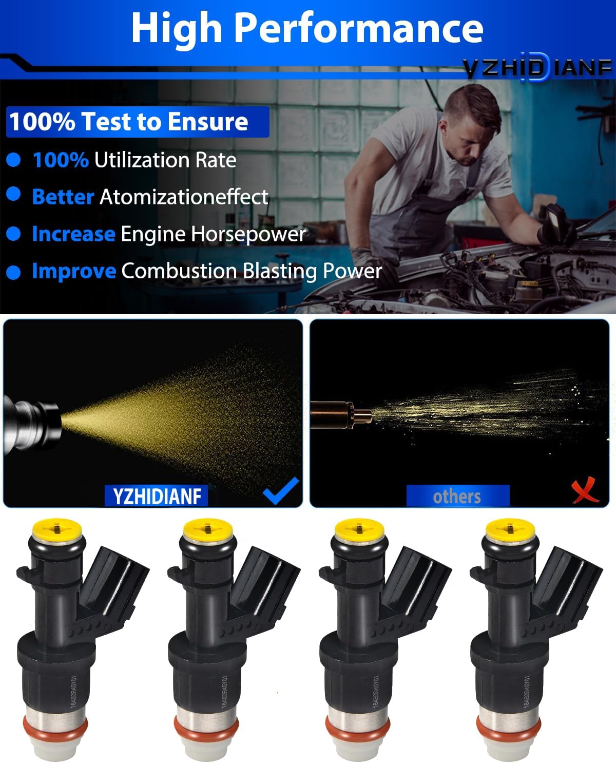 16450R40Y01 Fuel Injectors Fit For:-Honda Civic 2013-2015, Accord 2008-2012, CRV 2010-2011 For:-Acura LLX 2013-2015, TSX 2009-2014 Replace 800-2082N FJ1046 MP-56160 8002082N 2.4L (4 Pack)