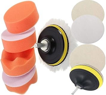 DIY Crafts 7 Pcs Gross Polishing Buffing Pad Kit Polisher Drill Adapter Car Polish Sponge Wheel Kit Car Wash Cleaning Cleaning for Drill, Angle Grinder etc Machine (With 1 Felt 1 Fur Pad, 7