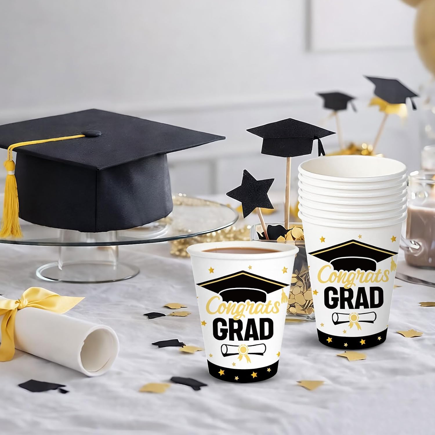 2026 Graduation Party Decorations, 50 Pack 12oz Paper Cups for Congratulation Graduation Party Supplies, Coffee Drinking Cups for College High School PhD Nurse Law School Graduations