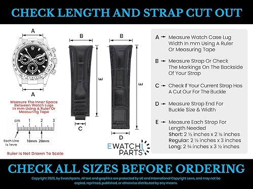 Miniatura 3 de Ewatchparts 20mm Leather Watch Band Strap Compatible With All Rolex Datejust Model Watch With End Pieces