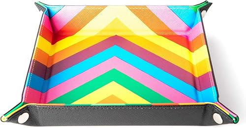 FanRoll de Metallic Dice Games - Bandeja plegable para dados con respaldo de piel sintética arco iris de cuero, juego de rol, accesorios de dados