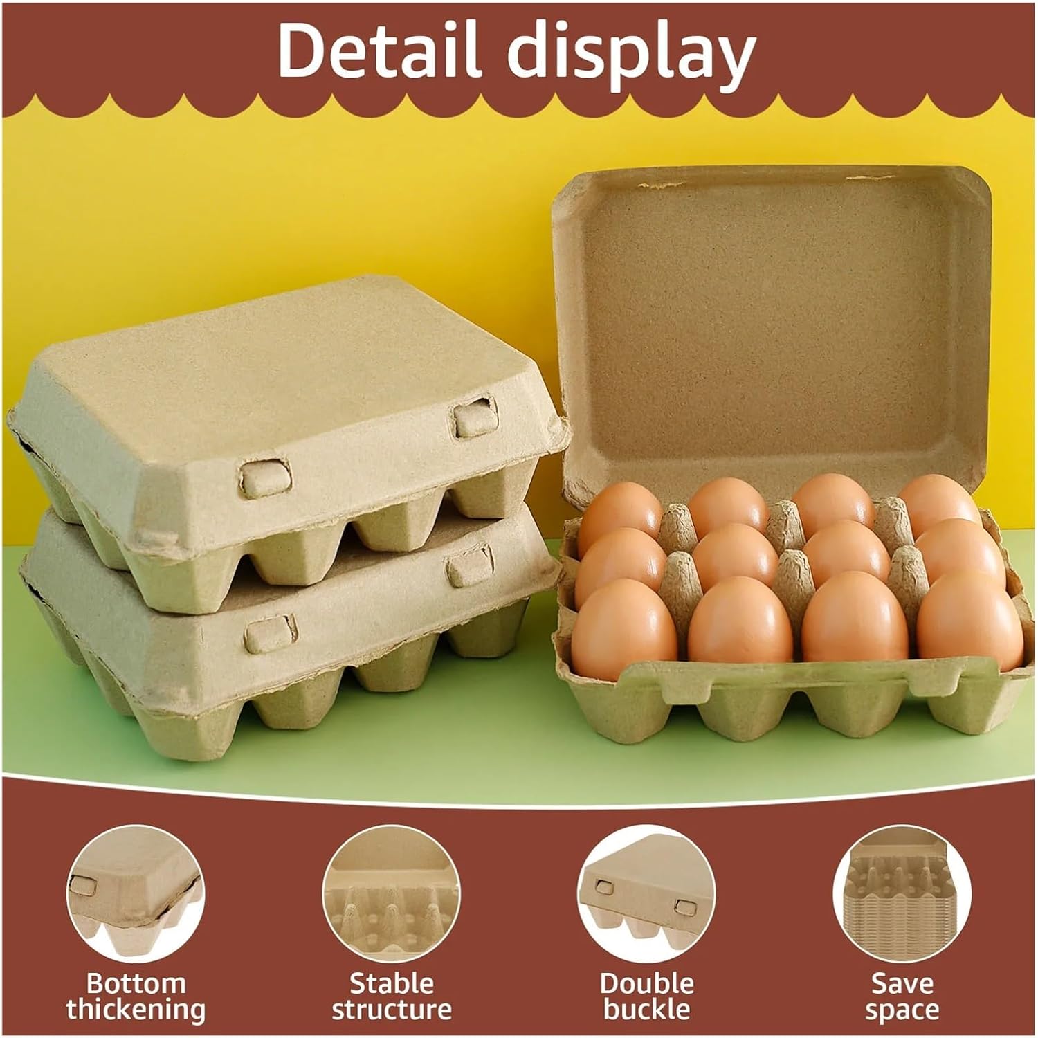 30Pcs Egg Storage Box 3x4 Style Paper Pulp Empty Egg Cartons Reusable Cardboard Egg Cartons Multi-purpose Organizer for Home