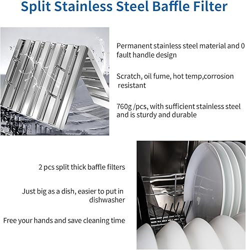 Miniatura 5 de Campana extractora de 30 pulgadas, 900 CFM, campana de ventilación integrada de acero inoxidable resistente, filtros deflectores, campana extractora