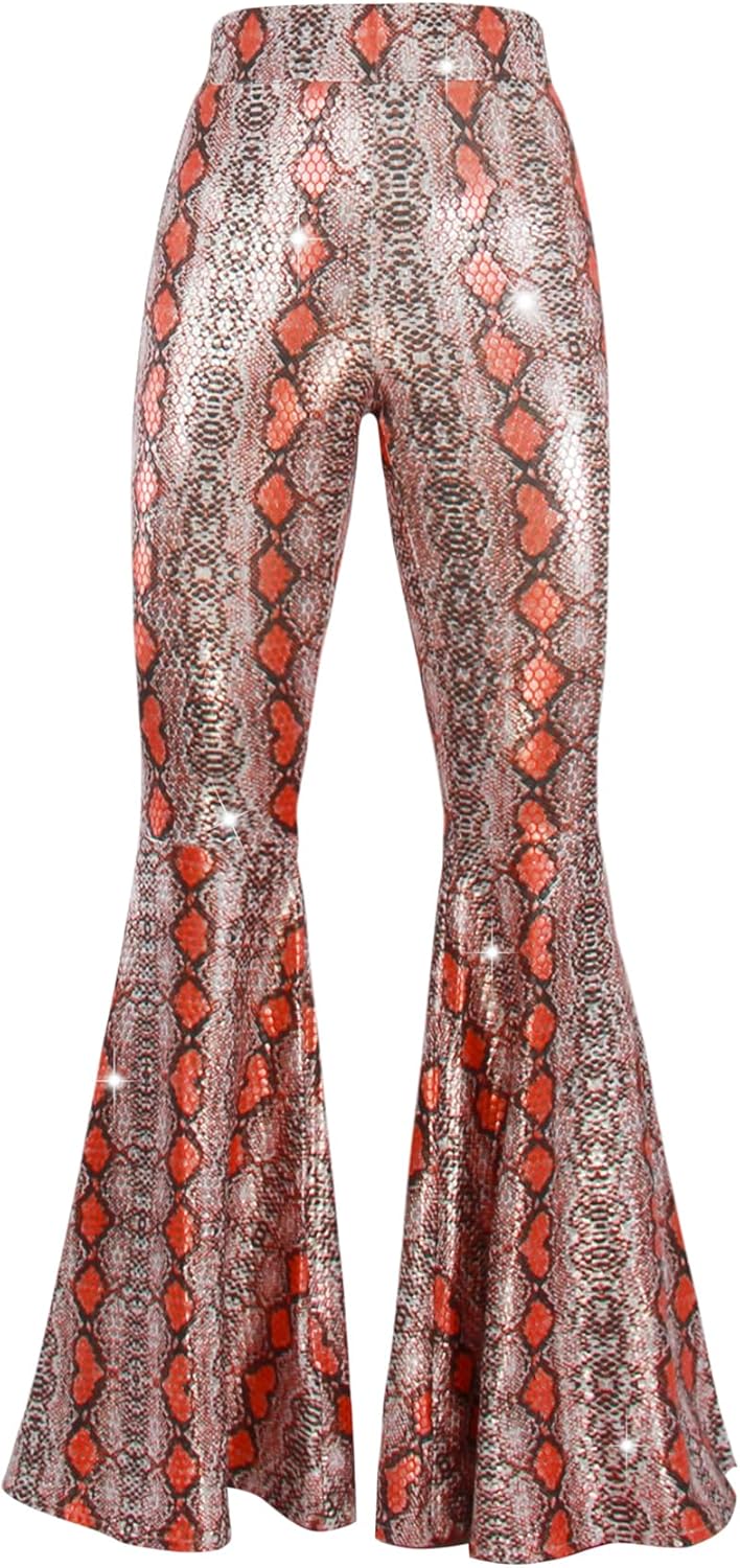 Nawgut Womens Sequin Flare Pant Sparkly High Waisted Leg Bell Bottom Glitter Trousers Night Out Clubwear - Image 3