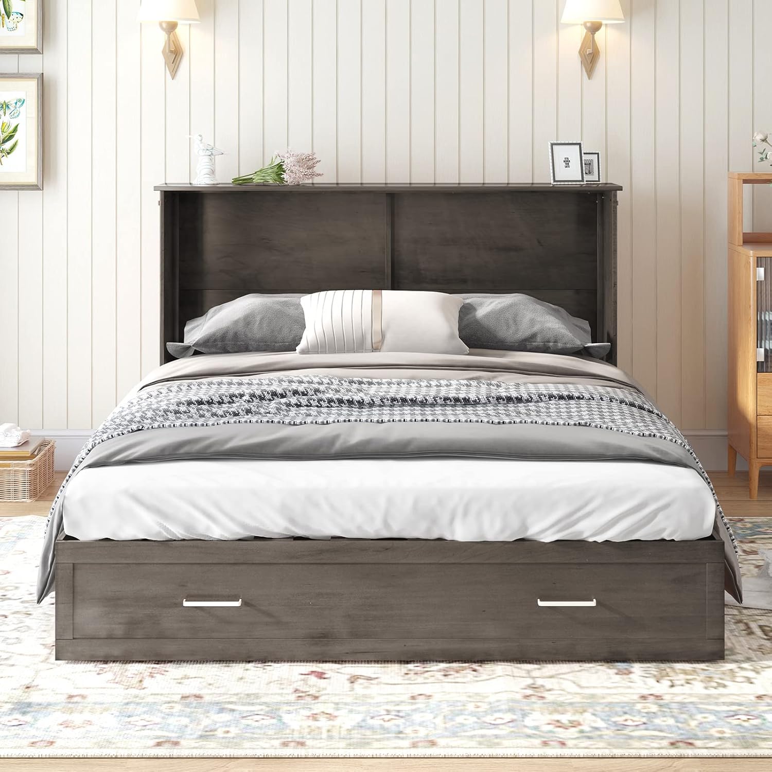 Mixoy Queen Size Murphy Bed with Foam Mattress, Bed