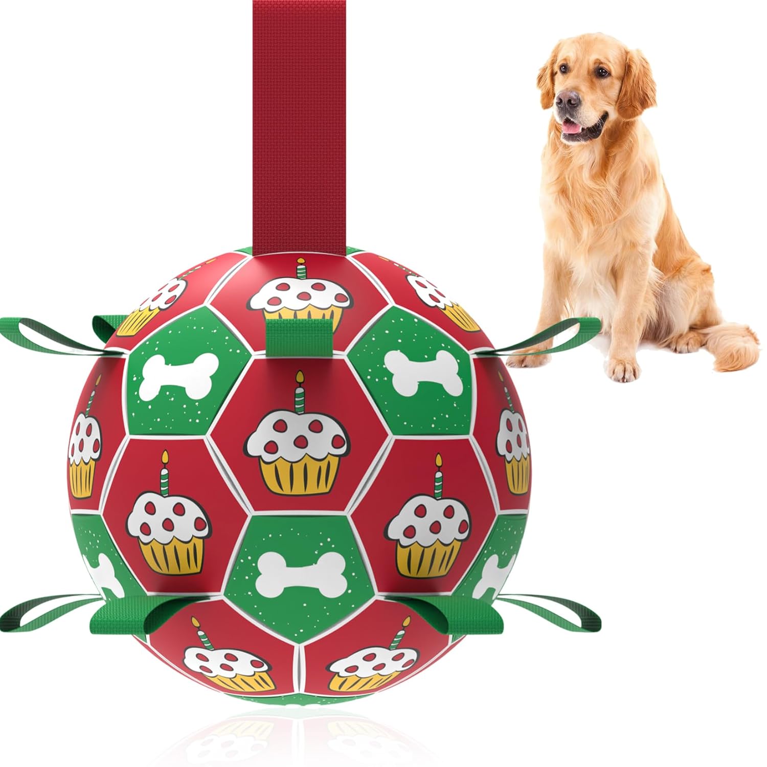 Interactive Outdoor Christmas Dog Soccer Ball Toys with Straps 6 Dog Birthday Tug of War Balls Toy for