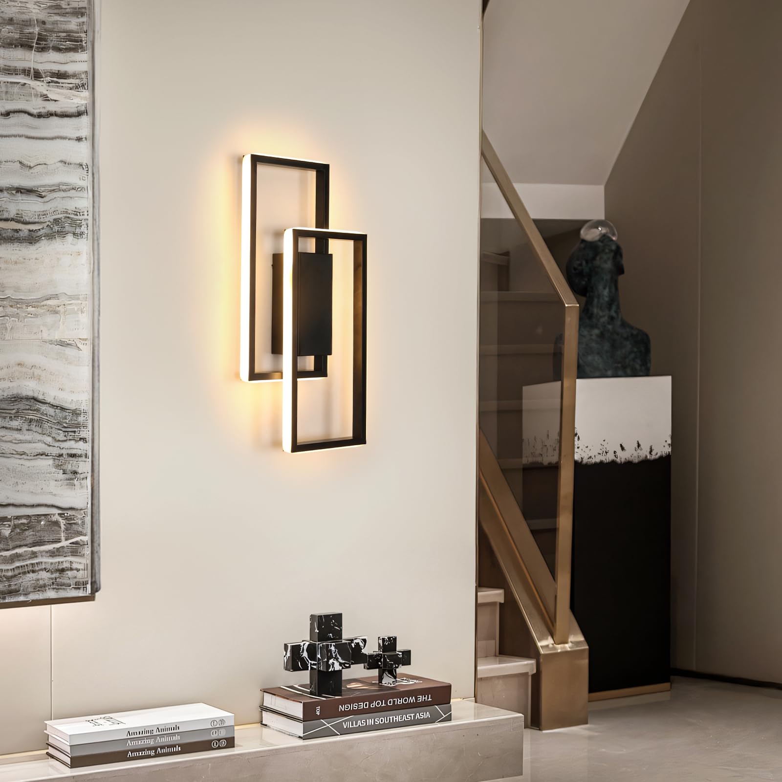 DELIPOP Aplique Pared Interior LED, 28W Lámpara de Pared Moderna, Luz de Pared LED Blanco Cálido 3000K, Negro Apliques Luz Pared Interior para Dormitorio, Sala de Estar, Cocina, Pasillo Escalera