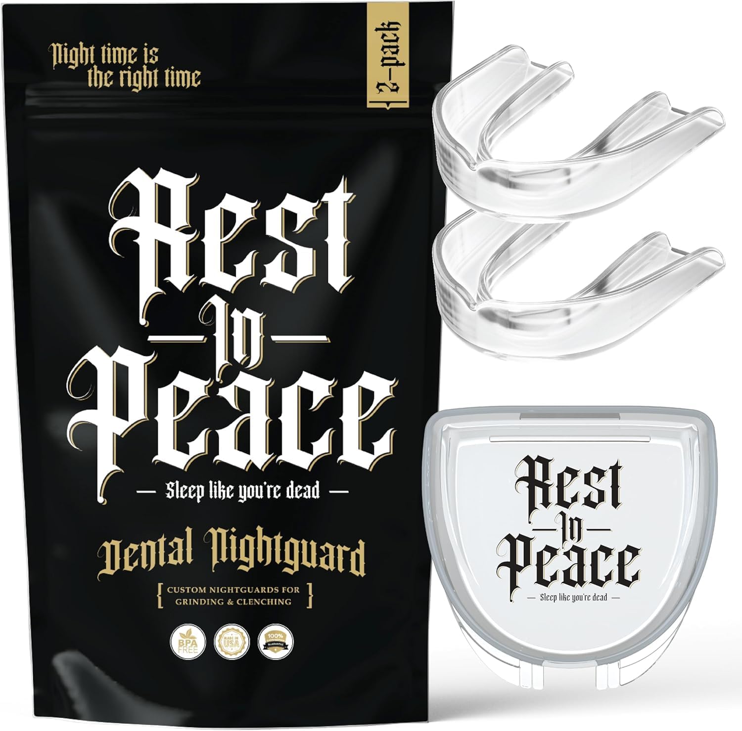Rest in Peace Night Guard for Braces - Pack of Two Moldable Mouth Guard for Teeth Grinding Clenching Bruxism 2 Pack (Adult, Clear)