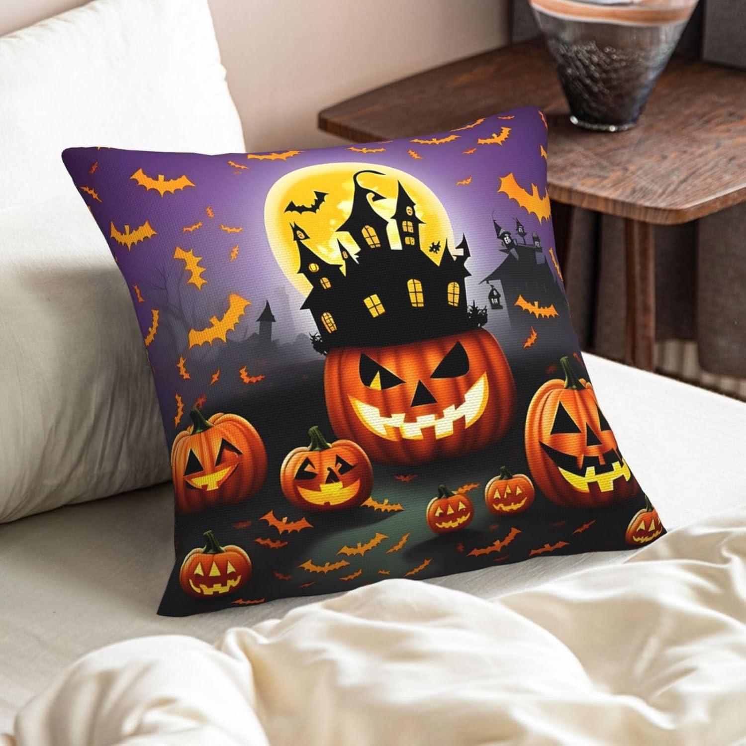 Happy-Halloween-Day-Trick-Or-Treat Imitation Linen Pillowcase -2 Sets, Fashionable Home Decoration, Used for Sofas, Gardens, beds