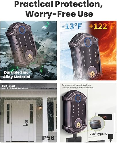 Miniatura 4 de Cerradura inteligente de cerrojo de entrada sin llave con manija de palanca cerraduras exteriores digitales para puerta delantera, control de