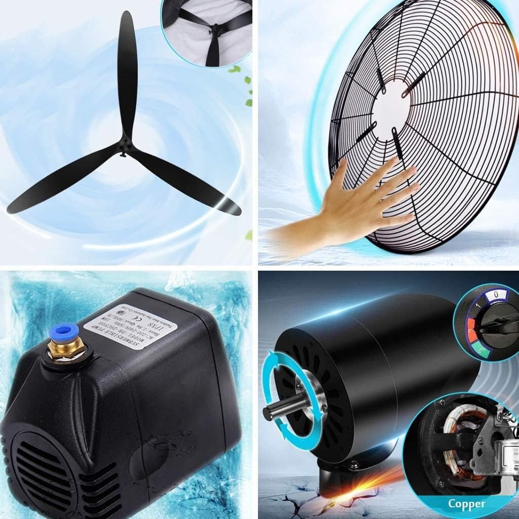 Industrial Misting Spray Fan Factory Cooling Floor Mobile Electric Fan Commercial Atomization Oscillating Fan with Wheels/42L Water Tank -Black,Fixed Height 175cm, Copper-65cm