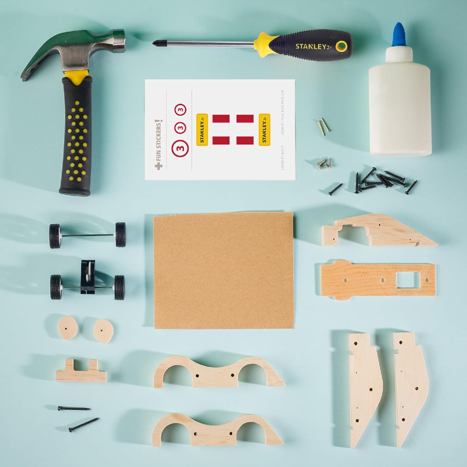 STANLEY Jr. Wooden Bird House Kit - Creative Arts and Crafts Set for Kids and Adults - Wooden Birdhouses with Paint Strips, Brushes, Stickers and String (Sports Car (Classic 1))