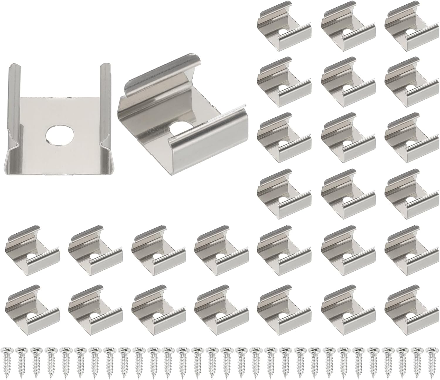 PATIKIL LED Strip Clips, 30pcs Stainless Steel Mounting Brackets Fixing Clip Clamp Support Holder with Screws for 14mm to 15mm LED Strip Lighting Cable