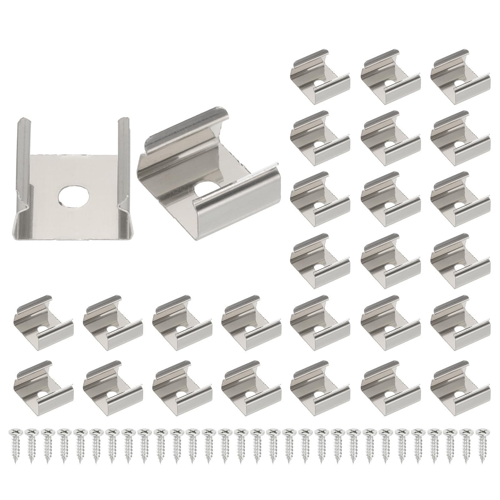 PATIKIL LED Strip Clips, 30pcs Stainless Steel Mounting Brackets Fixing Clip Clamp Support Holder with Screws for 14mm to 15mm LED Strip Lighting Cable