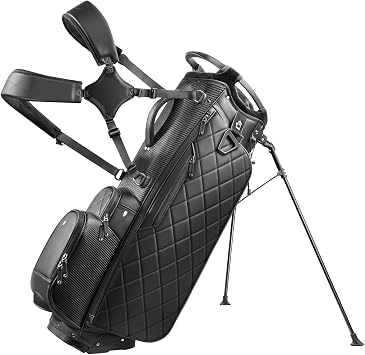 Findway 14 Way Golf Stand Bag, PU Leather Golf Bag Full-Length Dividers, Velvet-Lined for Men/Women, Lightweight Waterproof Carry Bag with Adjustable Dual Straps and Rain Hood
