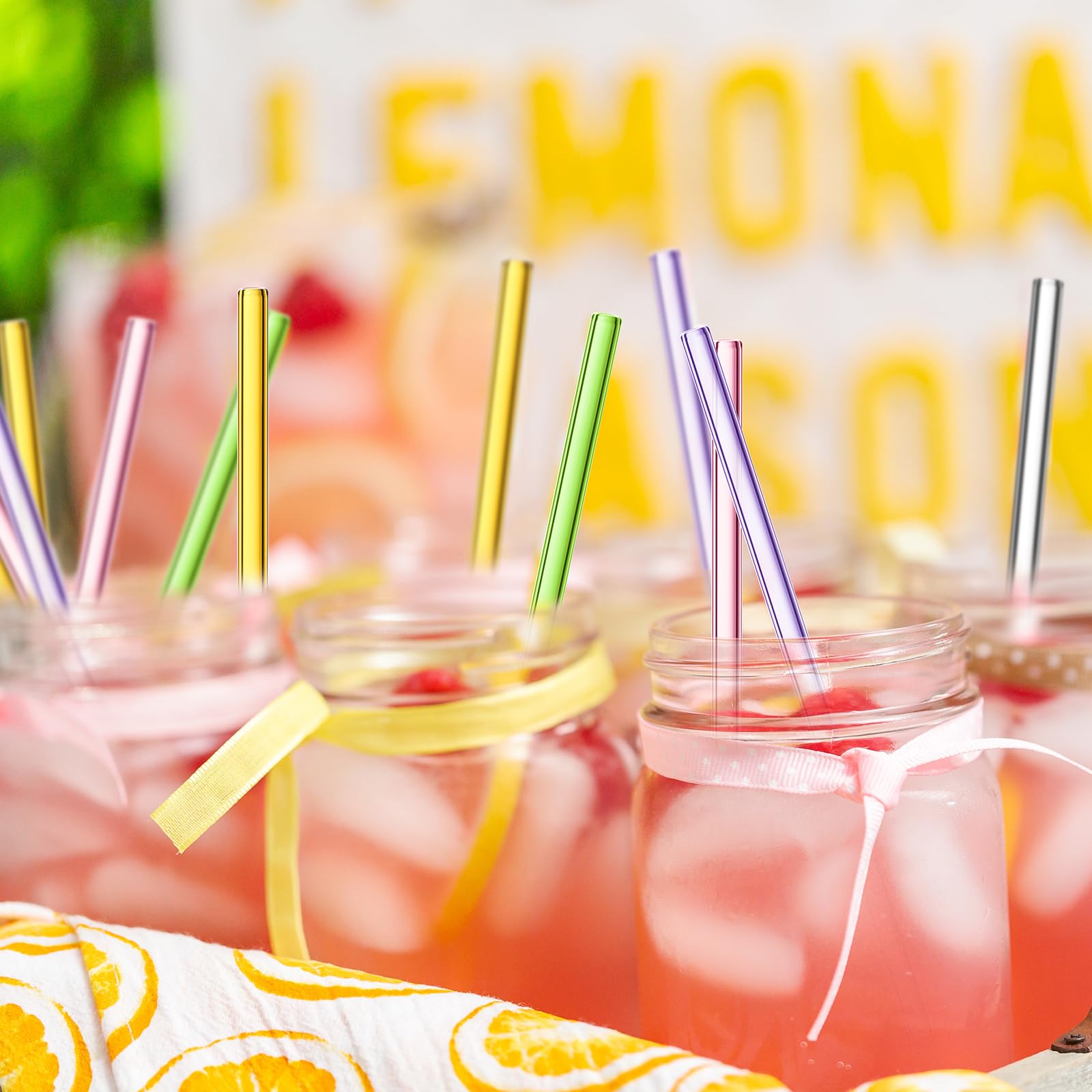 Layhit 40 Pcs Reusable Glass Straws - 8mm X 200mm Shatter Resistant Borosilicate Straws For Tumblers, Drinks, Cocktails
