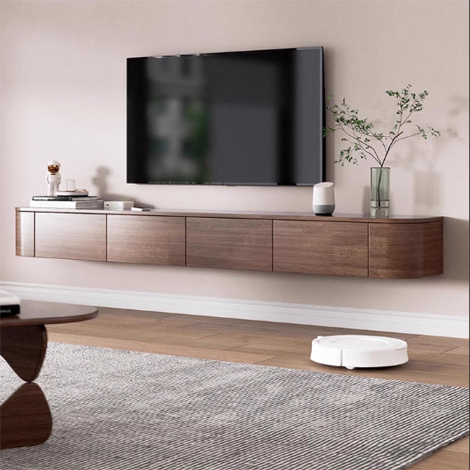 Supporto mobile per TV in legno massello da parete con porta, console multimediale TV, con ampio spazio di archiviazione, per TV (marrone, 240 x 30 x 20 cm)