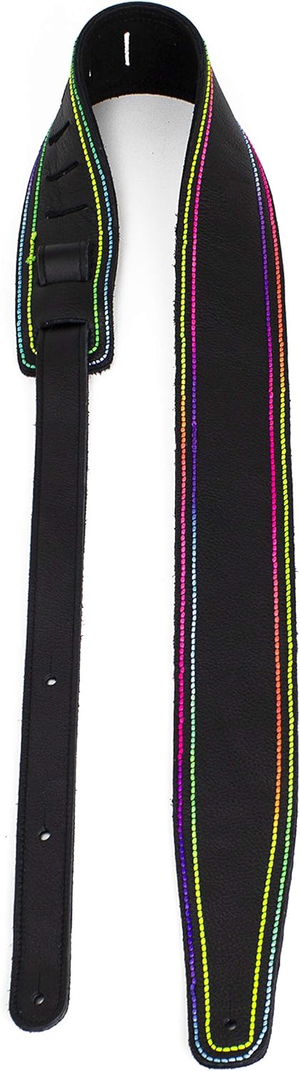 Perri's Leathers Ltd. - Leather Guitar Strap with Music Notes for Electric, Acoustic, Bass Guitar - Adjustable from 41″ to 56″ - The Famous Collection - Black & White (BMN-1254)
