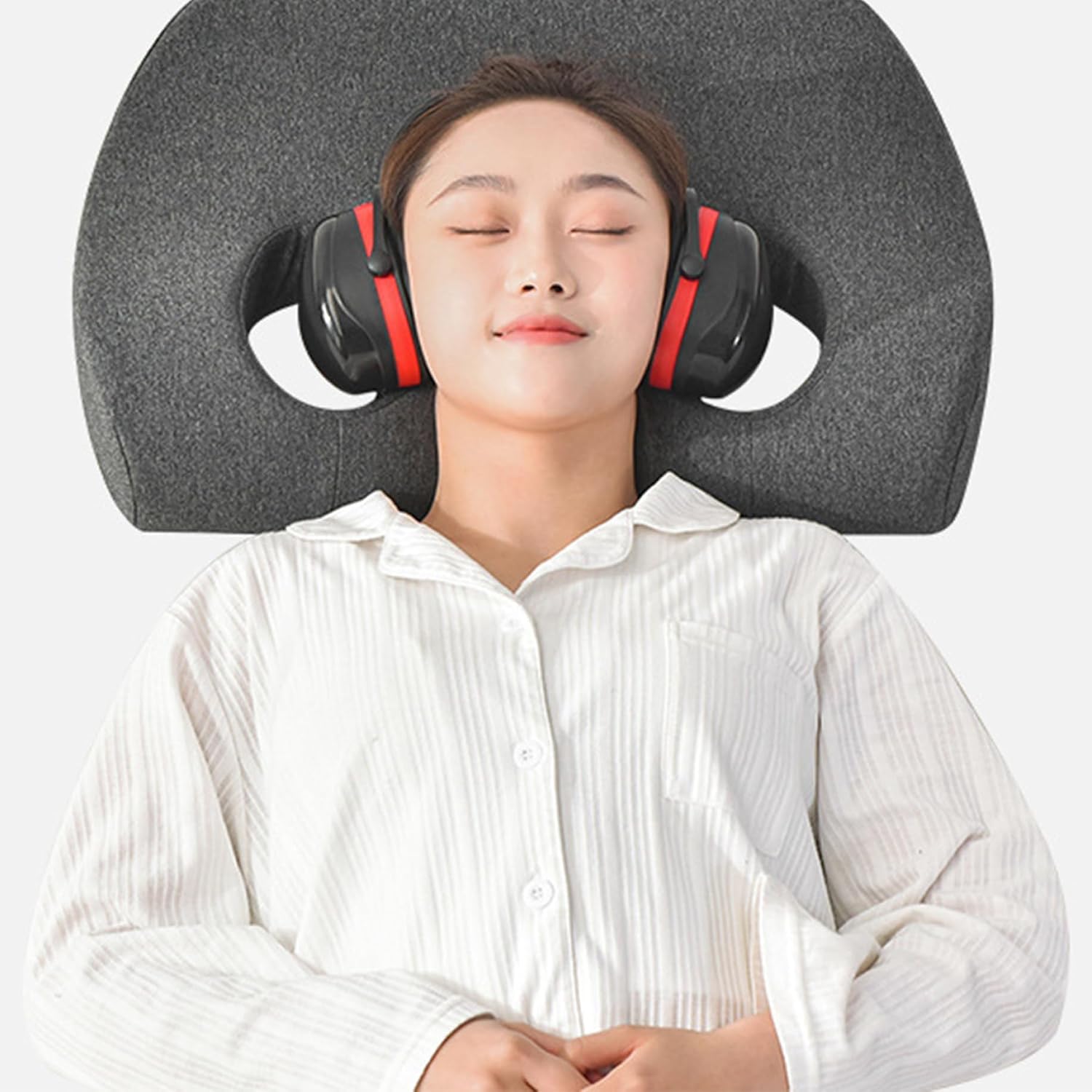 Piercing Pillow with 2 Ear Hole Memory Foam Ergonomic Side Sleeper Pillow Breathable Washable Pressure Relief Ear