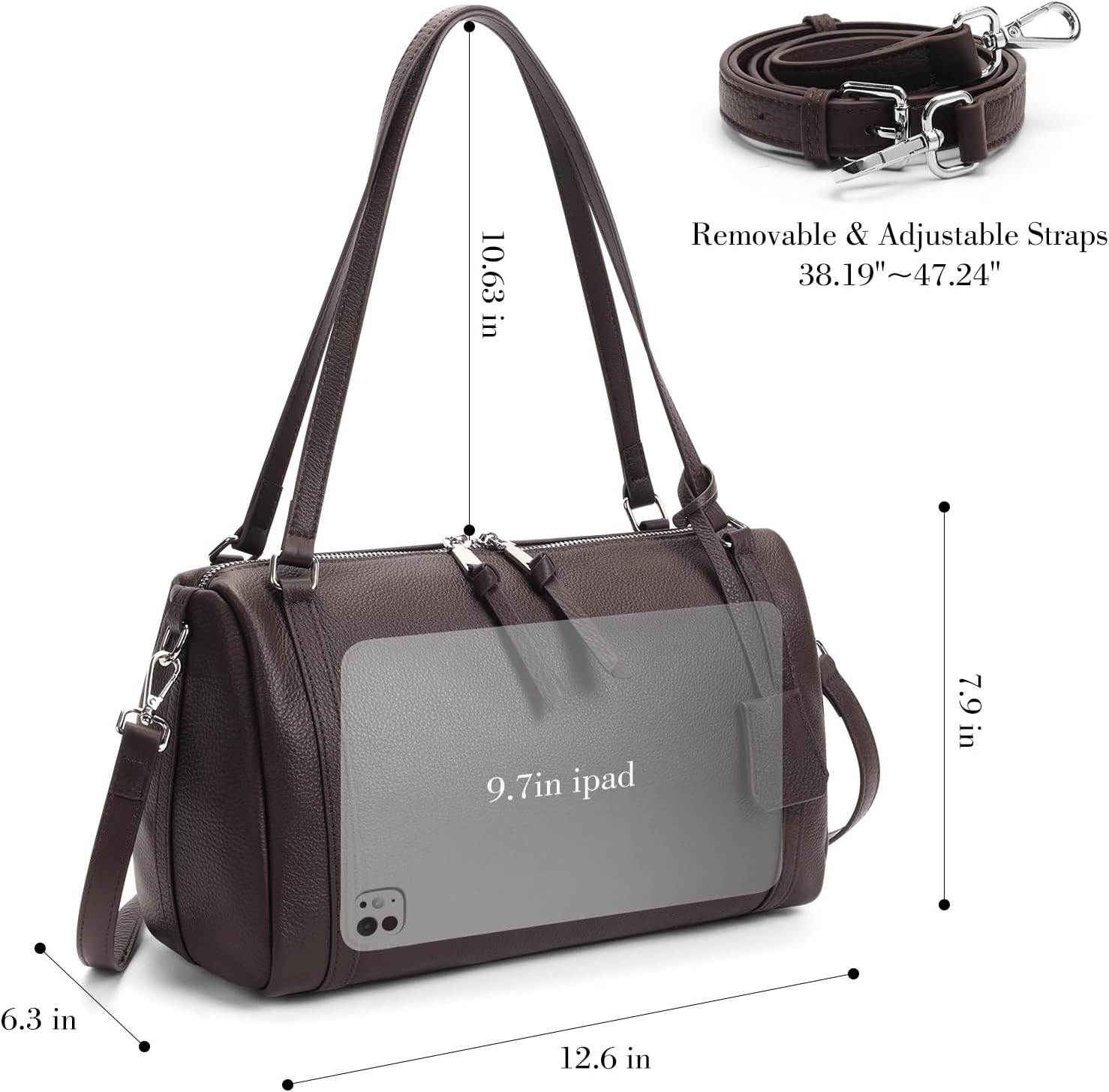 ICOLRAE Womens Genuine Leather Purse Top-Handle Bags Ladies Real Leather Satchel Bags Crossbody Handbags