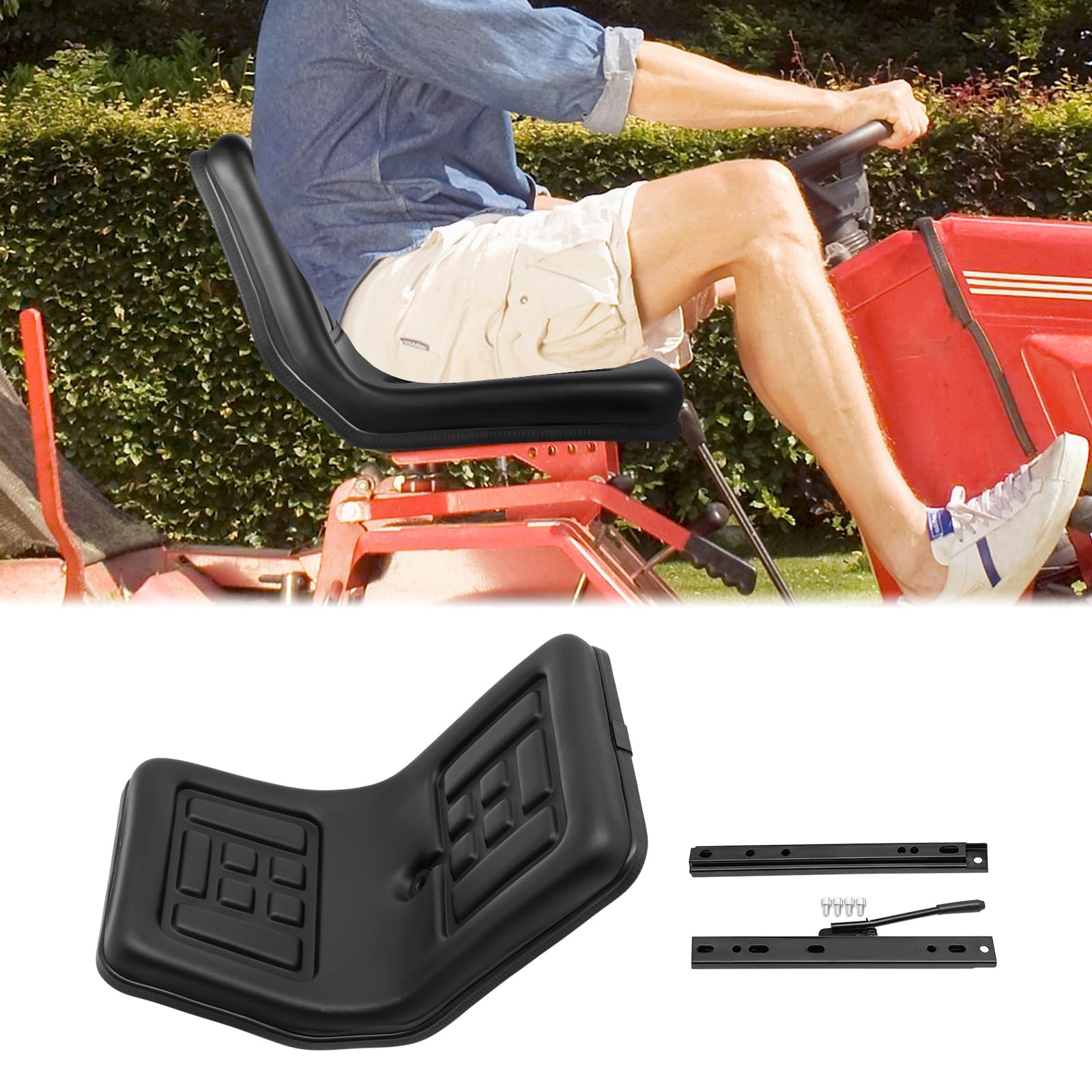 Sedile universale per trattore con rivestimento in PVC - Sedile da trattore imbottito con capacità di carico 100 kg, regolabile di 15 cm, telaio in acciaio resistente alla ruggine per trattore