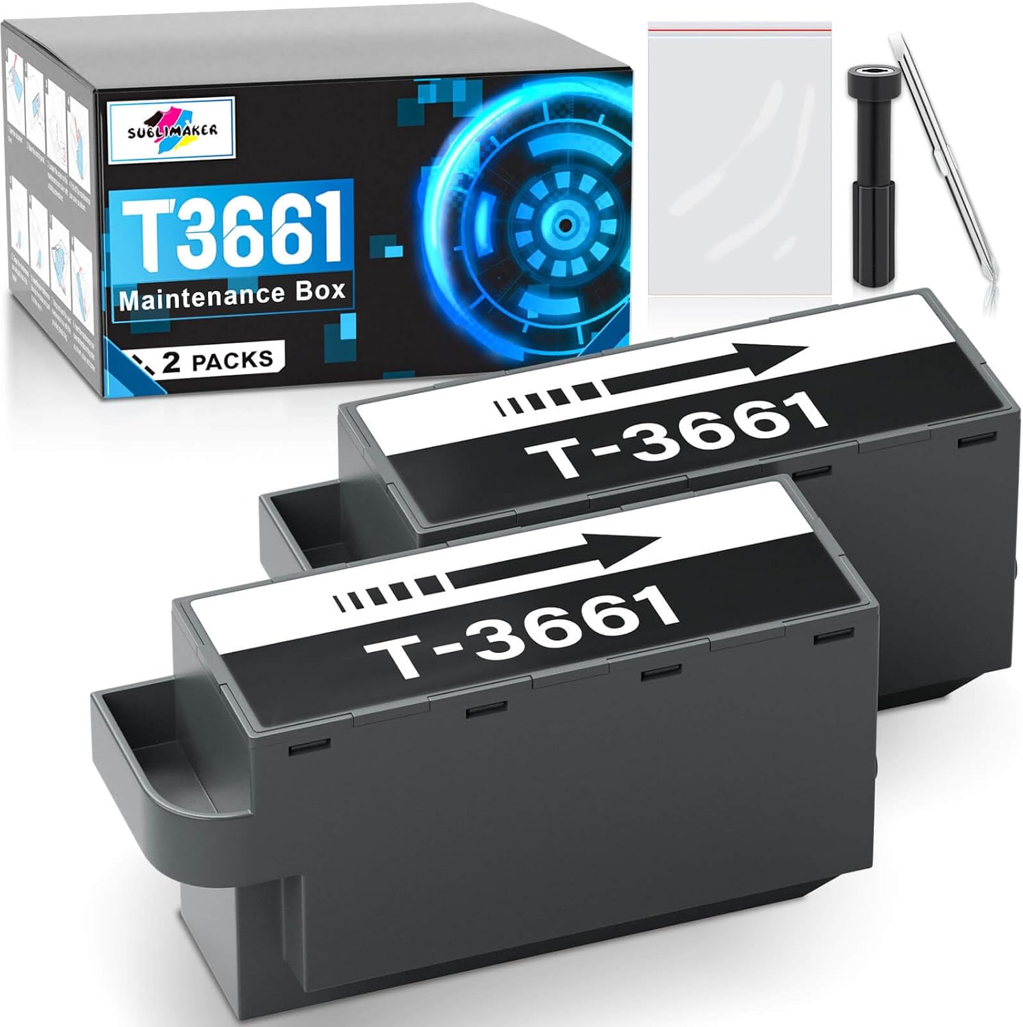 T3661 Ink Maintenance Box for XP-15000 XP-6100 XP-6000 XP-8800 XP-970 XP-8500 XP-8700 XP-8600 Expression Premium/Photo Printer, Compatible for Epson T3661 Maintenance Box (2 Packs)