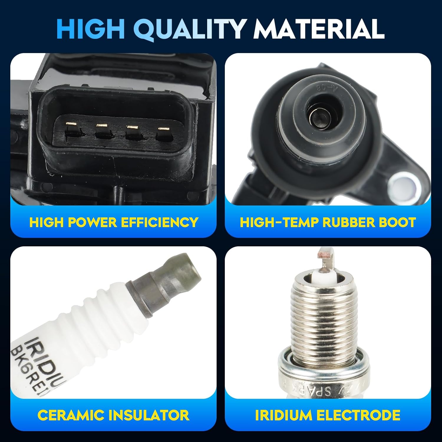 Ignition Coil Pack + Iridium Spark Plugs for Lexus LS430 4.3L 2001-2006, SC430, GS430, LX470, GX470, for Toyota Tundra 4.7L 00-09, Land Cruiser 98-07, 4Runner, Sequoia, Replaces ‎‎‎UF230, 8 Sets