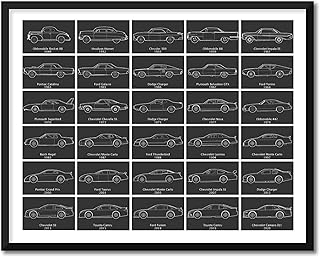 Stock Car Racing Evolution Poster intended for NASCAR Racing Fans - Race Car Generations Print Wall Art : Landscape Dark Grey Grid, 16x20" Metallic Paper (Unframed) - Perfect for Car Enthusiast