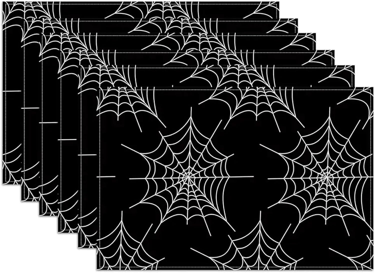 Happy Birthday Placemats Set of 6, Washable Heat Table Mat Linen Place Mats for Party Kitchen Dining Home Decor 12x(Spiderweb)