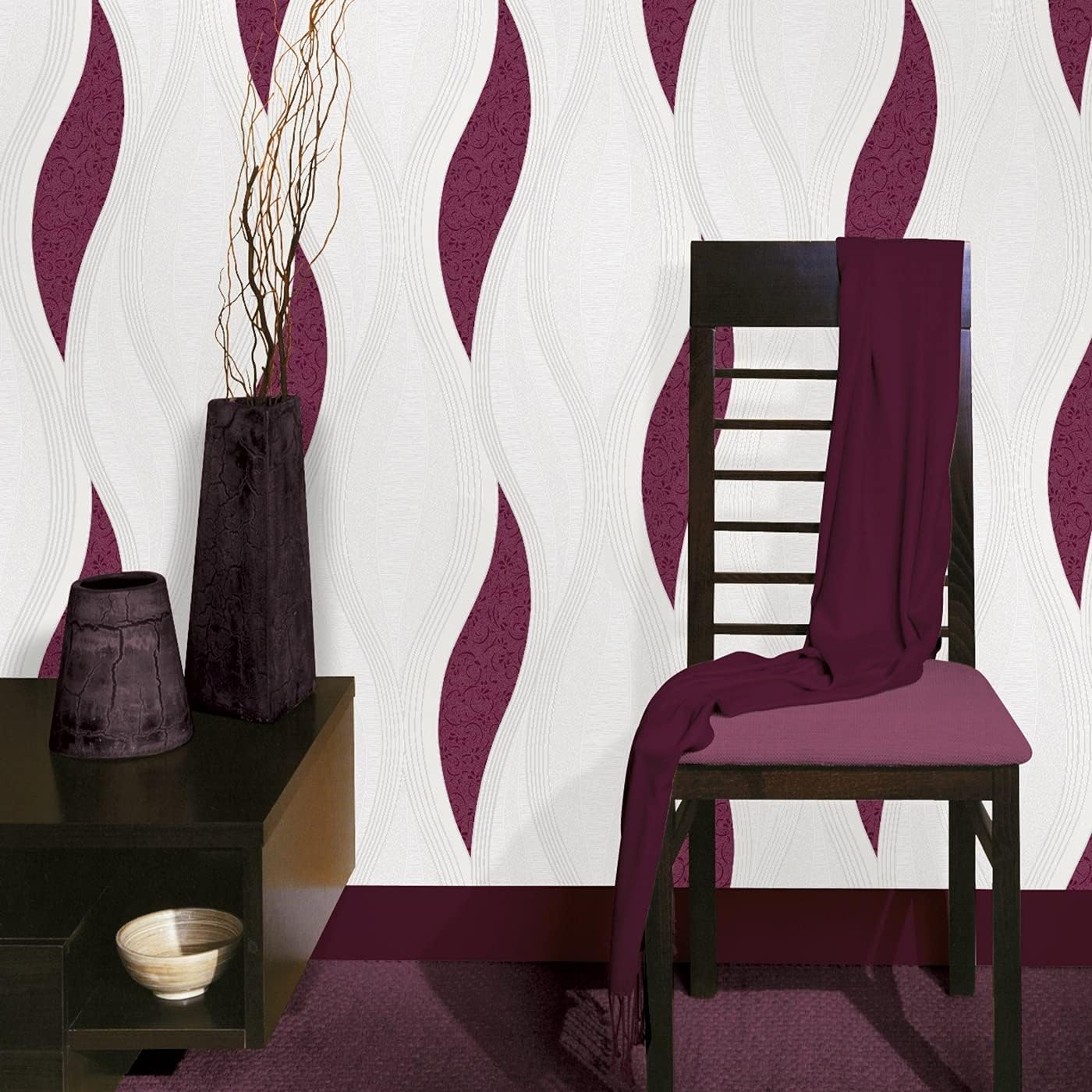NEW LUXURY DIRECT WALLPAPERS WAVE EMBOSSED TEXTURED METALLIC 10M WALLPAPER (PURPLE E62006)