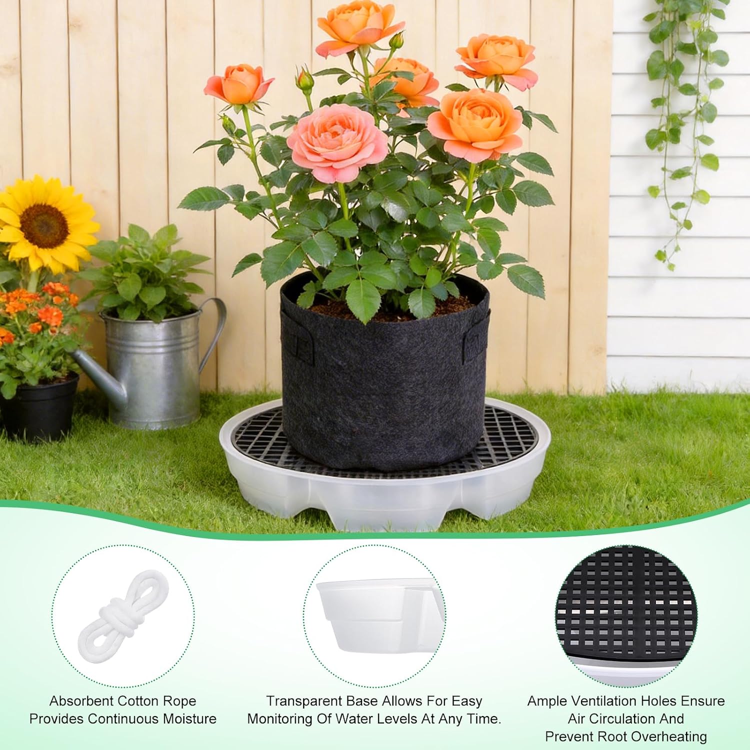 4 Pack Self-Watering Fabric Pot Base - Auto-Irrigation System Plant Saucer, Auto Watering Plant Water Tray Self Watering System for Indoor Greenhouse Grow Tent Garden image 4