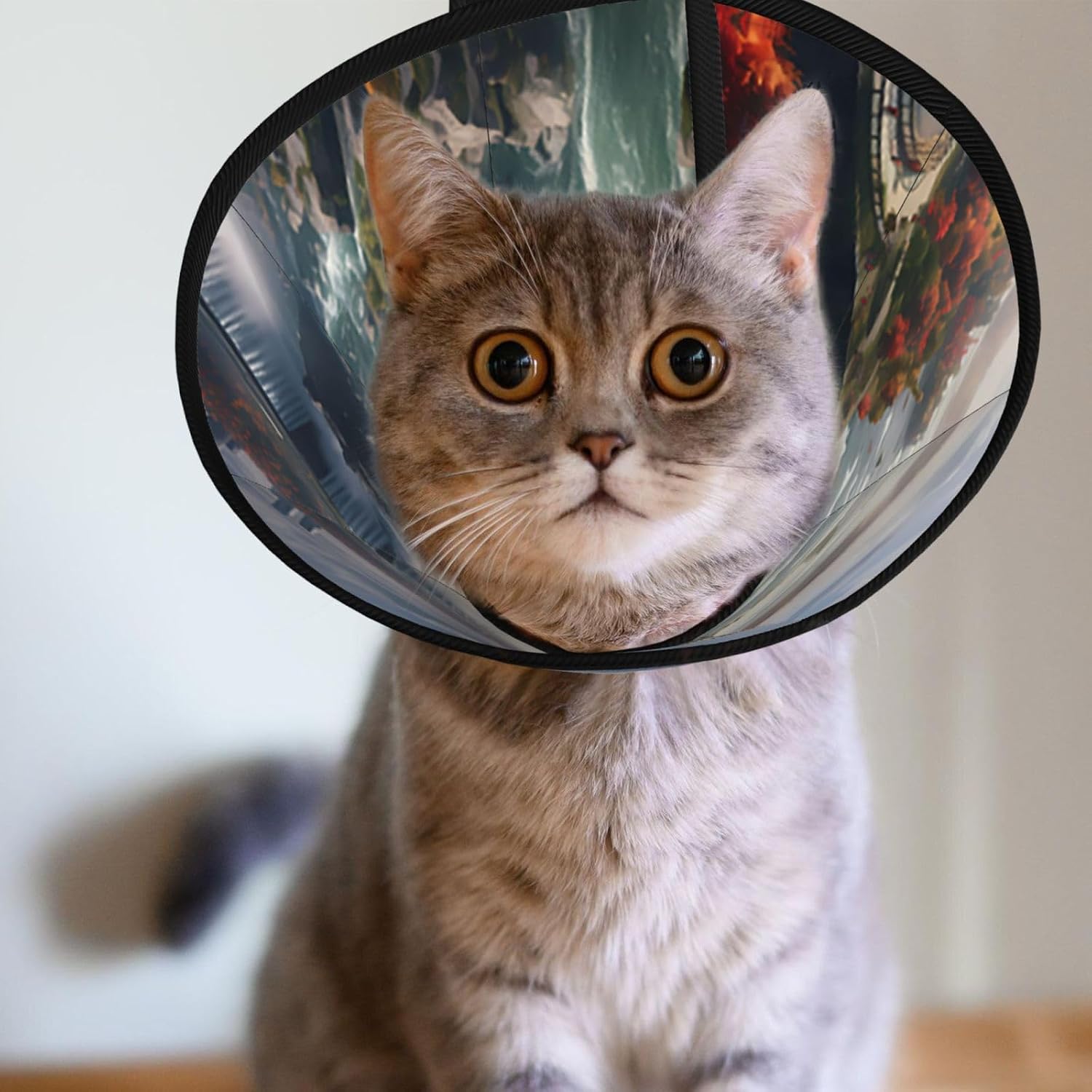 Custom Pet Cones - Unique Design Cat & Dog Cone, Collar for Post-Surgery Recovery, Adjustable Neck Waterfall Fall Medium