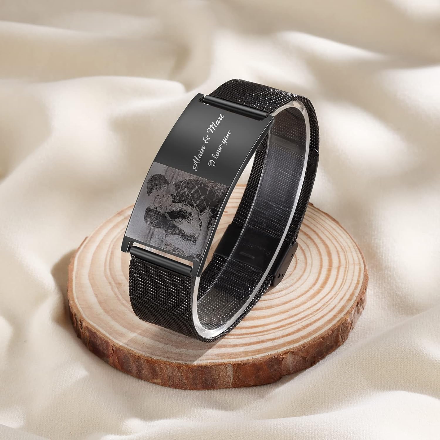 ALBERTBAND Gifts for Father Personalized Picture Bracelet for Men Custom Name Bracelets for Dad Photo Bracelet Gift for Boyfriend Husband Grandpa
