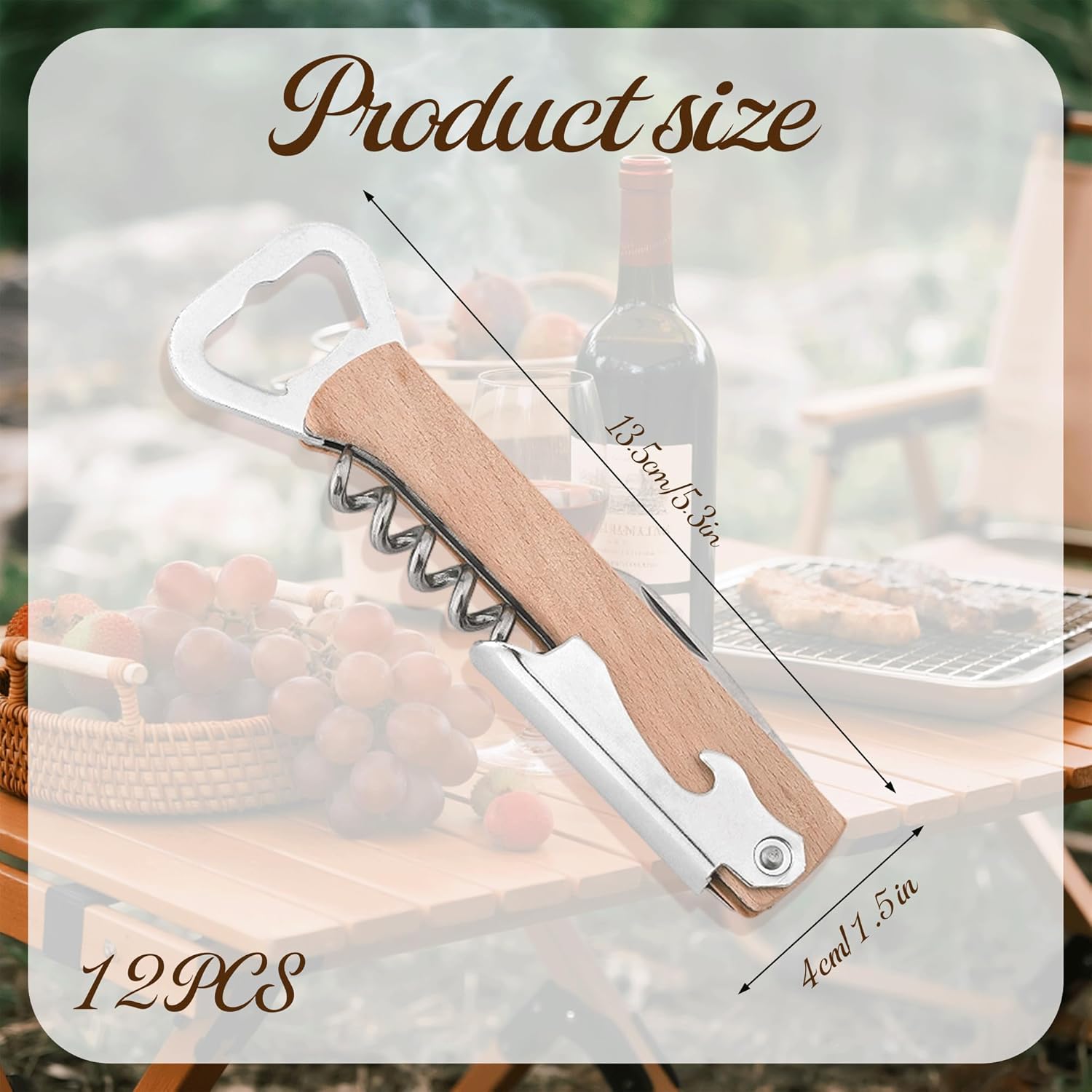 12Pcs Wooden Wine Bottle Opener Groomsmen Gifts for Wedding Day 4 in 1 Corkscrews for Wine Bottles Multi Tool Wood Can Opener Groomsman Gift for Wedding Proposal Bachelor Party Favors