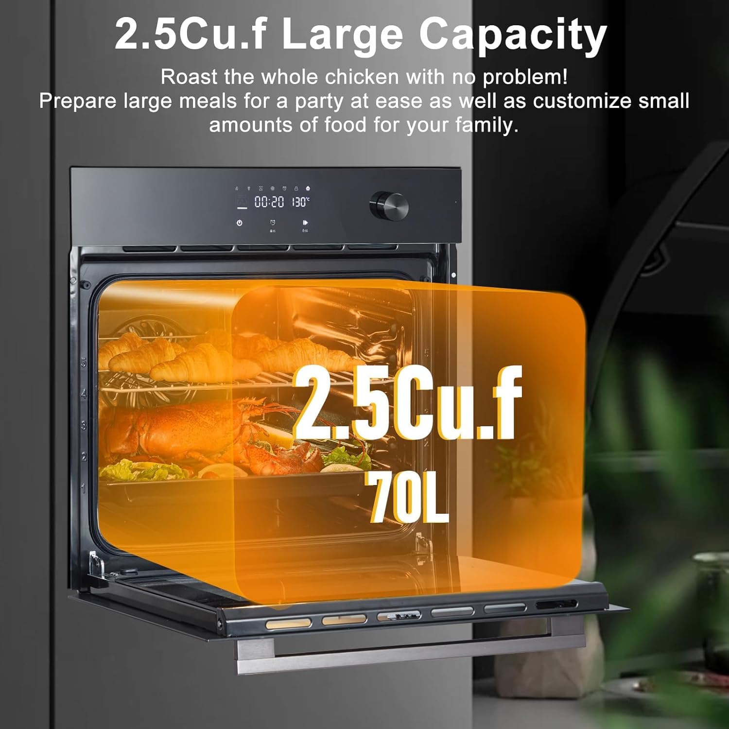 24" Built-in Single Wall Oven, 2.5 Cu.Ft Capacity - Electric Oven with Steam Bake, 3D Convection, Timer, Safety Lock, Triple-Layer Glass Door, 3000W 240V (Touch & Mechanical Knob Control Black)
