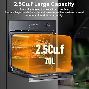24 Inch Electric Single Wall Oven, 2.5 Cu.ft Built-in Convection System with 8 Cooking Functions in Stainless Steel, Touch Control