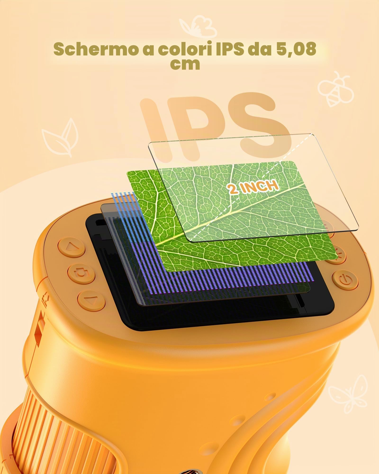 1000X Digitale Microscopio Bambini Portatile: Lente Ingrandimento Tascabile con 2.0" IPS Pollici ＆ 8 LED Luce - Natale Regalo Bambina 3-8 8-12 Anni Maschio - Idee Giochi Kids