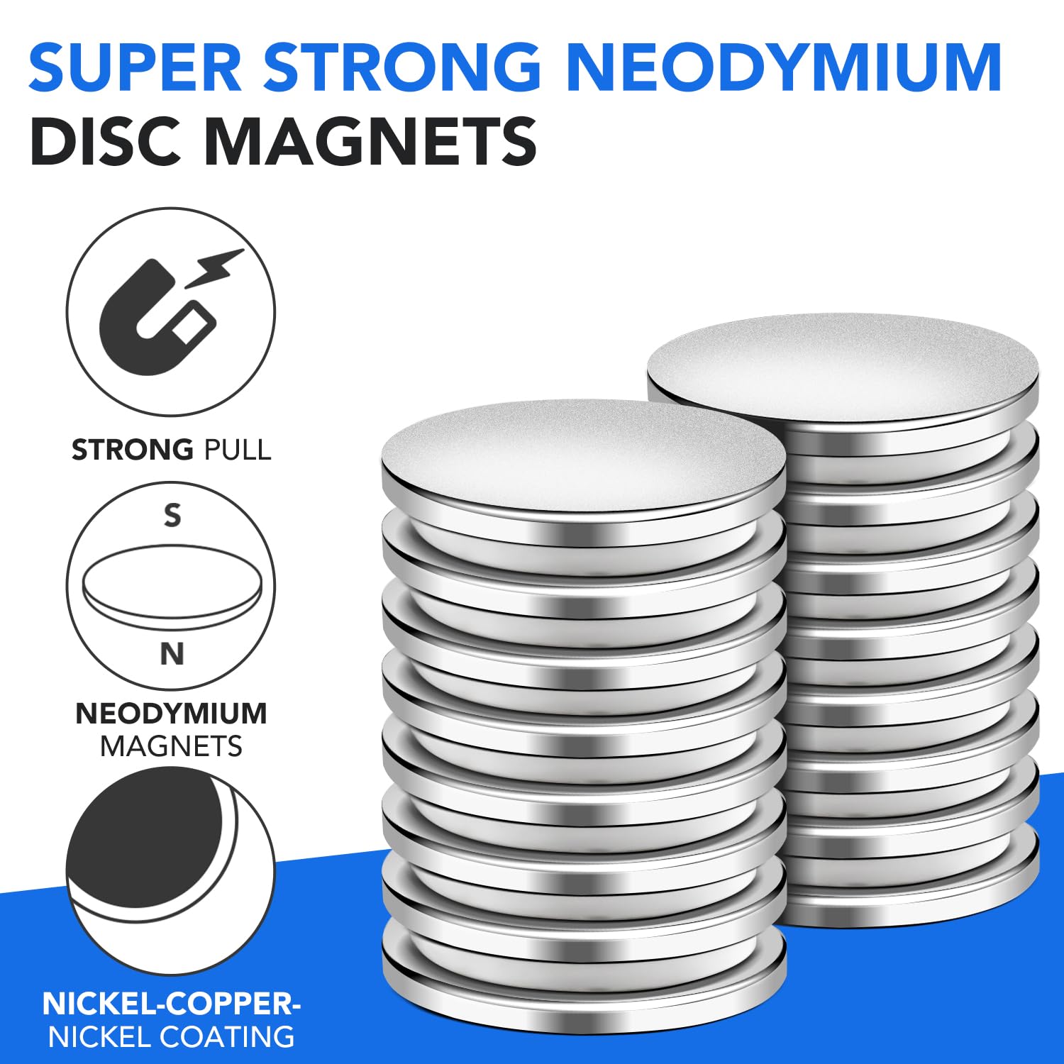 Super Strong Neodymium Disc Magnets with Double-Sided Adhesive, Powerful Permanent Rare Earth Magnet Fridge, DIY, Building, Scientific, Craft, and Office Magnets, 1.26 inch D x 1/8 inch H - 24 Packs