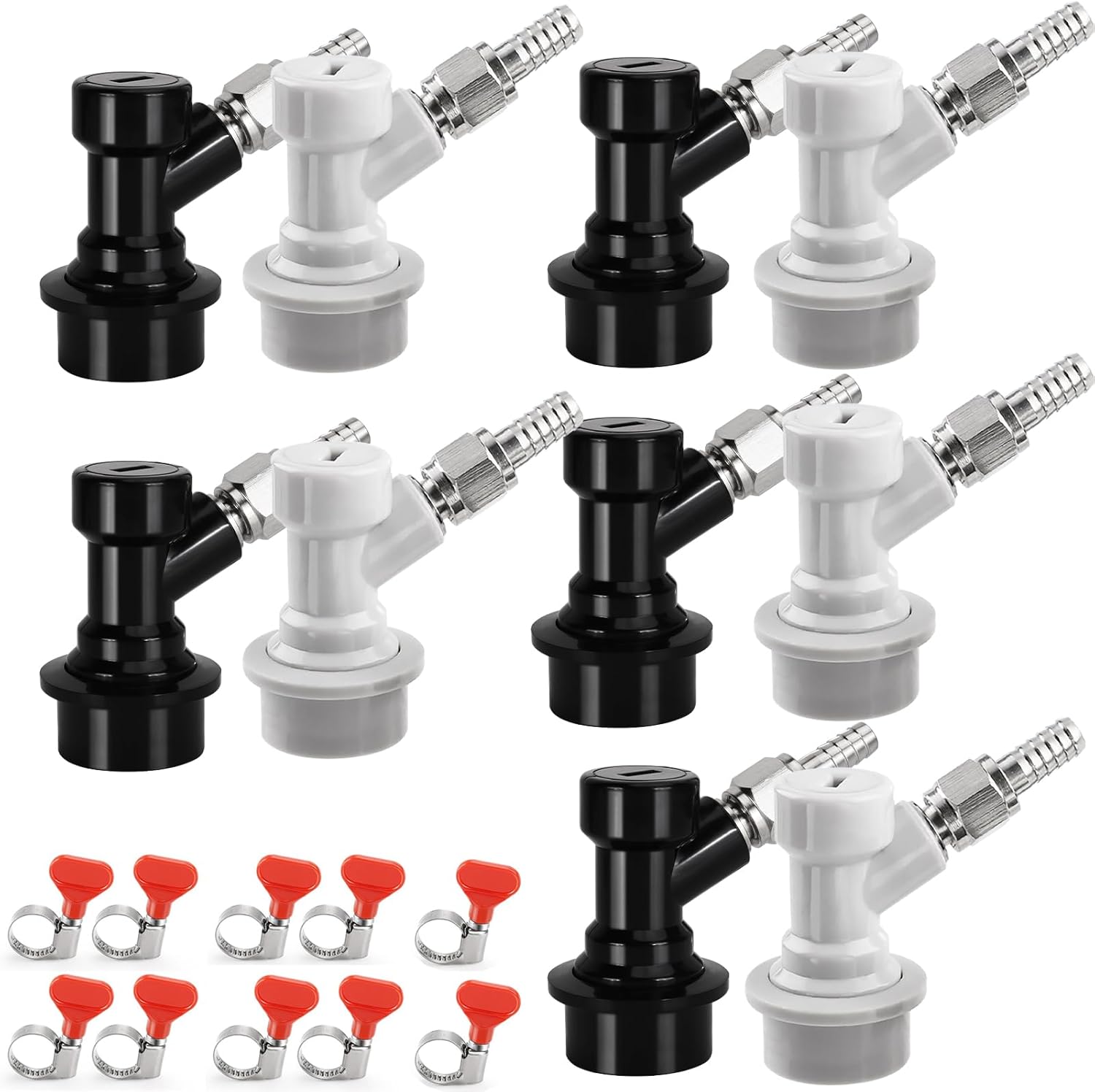 5 Pairs Ball Lock Disconnect Set, Home Brew Ball Lock Keg Fittings Thread Swivel Nuts,Corny Keg Fittings with Stainless Steel 5/16'' Gas & 1/4'' Liquid Barbs Hose Clamps Keg Post Hose Clamps