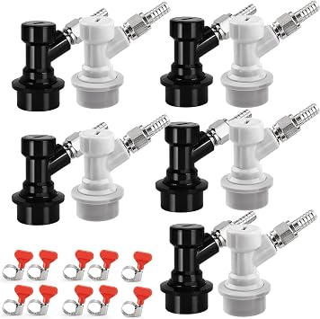 5 Pairs Ball Lock Disconnect Set, Home Brew Ball Lock Keg Fittings Thread Swivel Nuts,Corny Keg Fittings with Stainless Steel 5/16 Gas & 1/4 Liquid Barbs Hose Clamps Keg Post Hose Clamps