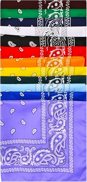 Jomnvo 12 Pieces Paisley Bandana Scarf Headband 12 Colors Cotton Bandana Cowboy Bandana Handkerchiefs Multifunction Headwear, One Size