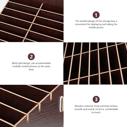 Miniatura 3 de SEWACC Caja de almacenamiento para teléfono celular 36 rejillas soporte de madera para teléfono celular organizador de escritorio caja de