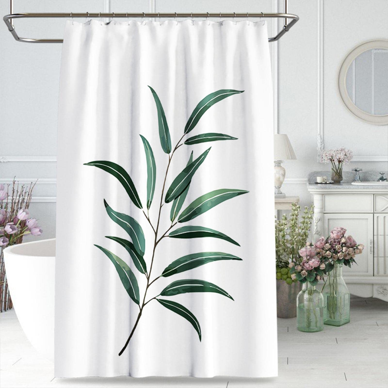 Rideau de bain imperméable et lavable avec imprimé plante tropicale pour douche moderne