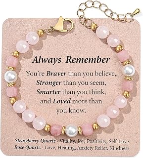 Quietsun Trendy Gifts for Her-Positive/Love/Joy Natural Crystal Bracelets for Girls/Teens/Adults-Adjustable/Handmade-Gift Box Packing